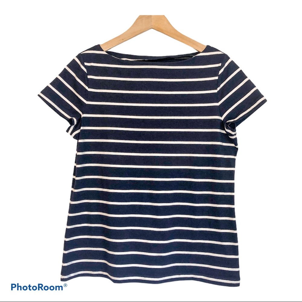 Talbots Navy Blue & White Striped T Shirt Size M